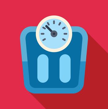 A weight scale with a clock icon on a red background vector