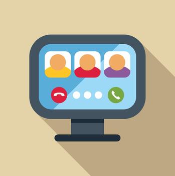 Computer screen displaying online conference call meeting vector