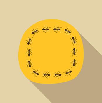 Ants walking in a circle on a yellow round shape vector
