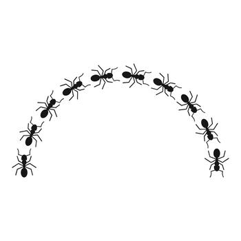 Ant colony marching in curved line teamwork concept vector