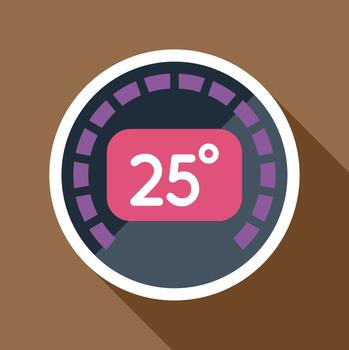 Digital thermostat icon displaying 25 degrees temperature vector