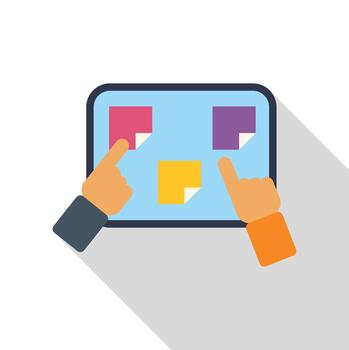 Digital collaboration sticky notes brainstorming on touchscreen tablet vector