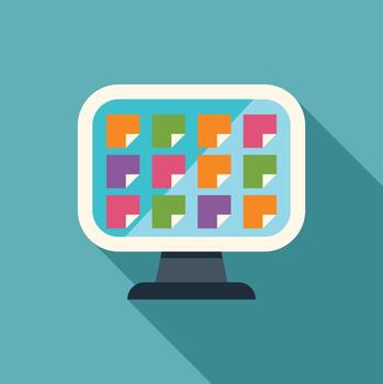 A flat icon of a computer screen with colorful squares vector