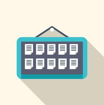 Bulletin board displaying documents in flat design style vector