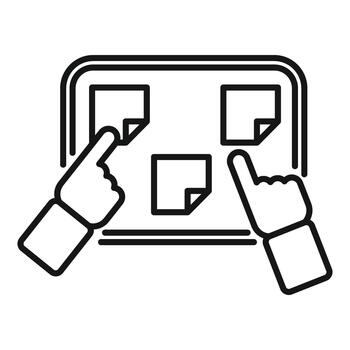 Hands interacting with digital documents on tablet vector