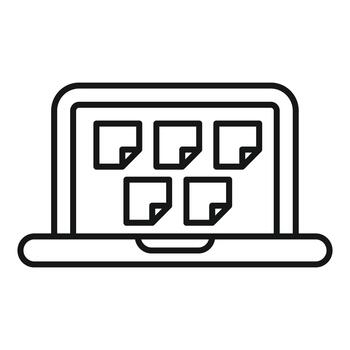 ordenador portátil mostrando múltiple digital archivos línea icono vector