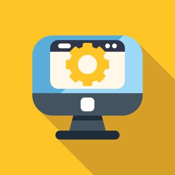 computadora monitor mostrando un engranaje símbolo para ajustes vector