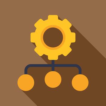 Settings gear distributing tasks process flow diagram vector