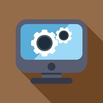 Computer monitor displaying gears representing system settings vector