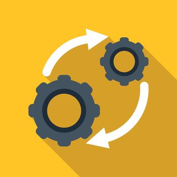 Gears with arrows showing process workflow cycle vector