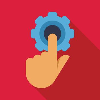 Hand pressing gear icon for settings configuration vector