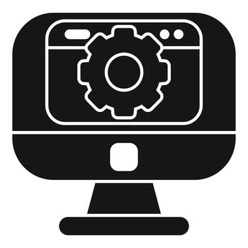 Computer monitor displaying gear icon for system settings vector