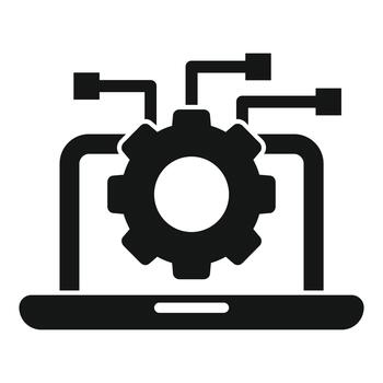 Laptop computer with gear icon and data connections vector