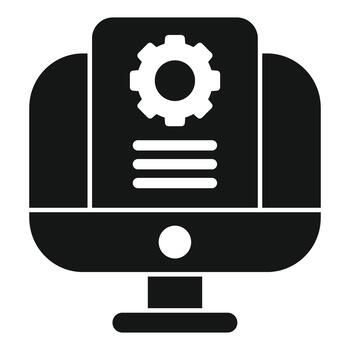 Computer monitor displaying cogwheel settings icon vector