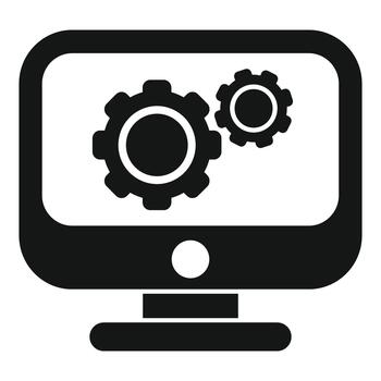 Computer screen displaying settings gears icon symbol vector
