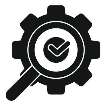 Inspecting gear icon for quality control and verification vector