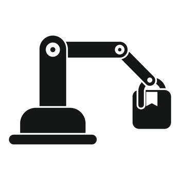 Robotic arm holding package automating logistics system vector