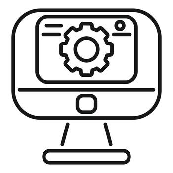 Computer monitor displaying gear settings icon concept vector