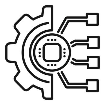 Automation engineering connecting gear and microchip data vector