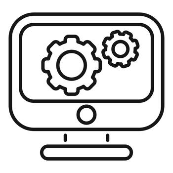 Computer monitor displaying gears representing system settings concept vector