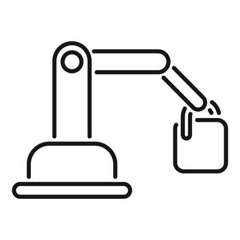 Robotic arm icon performing production line task vector