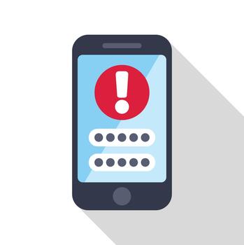 Smartphone with password error warning alert icon vector