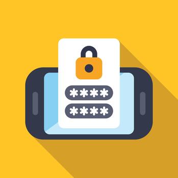 Smartphone with password input and locked padlock icon vector