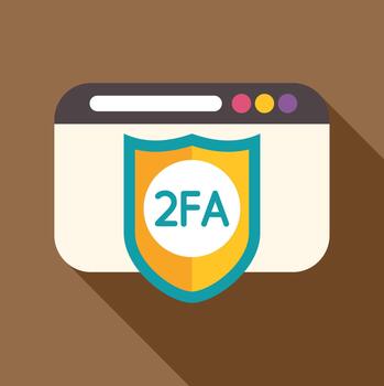 Internet browser showing 2fa two factor authentication shield vector