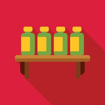 Bottles on shelf with long shadow design vector