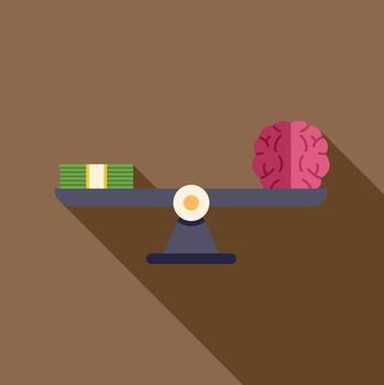 Brain and money balancing on a scale illustrating value vector