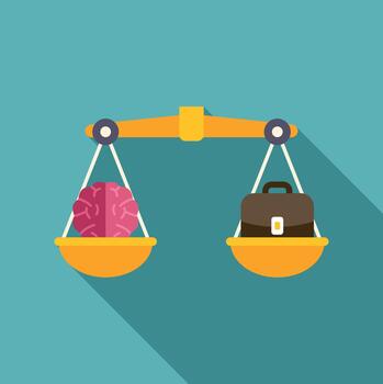 Brain and briefcase balancing on weighing scales vector