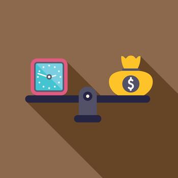 Time and money balancing on a scale concept vector