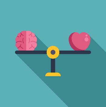 Brain and heart balancing on scale representing logic emotions vector