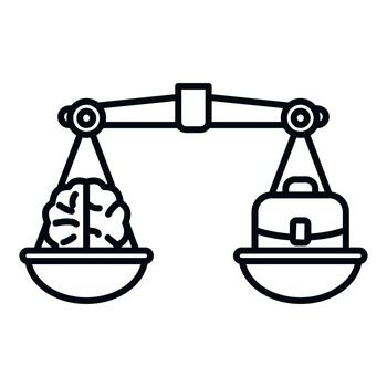 Brain and briefcase balancing on scale representing work life vector
