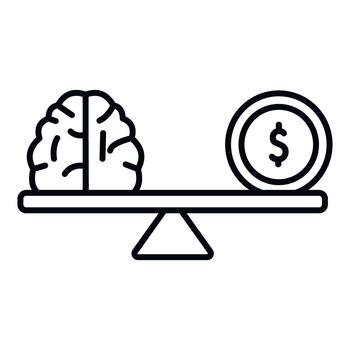 Brain and money balancing on a scale icon vector