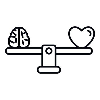 Brain and heart balancing on a scale concept vector