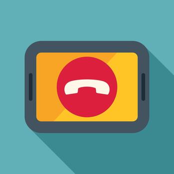 Tablet displaying call decline icon ending communication vector