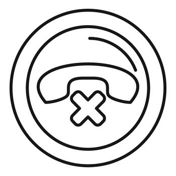 Phone handset with x cross representing declined call vector