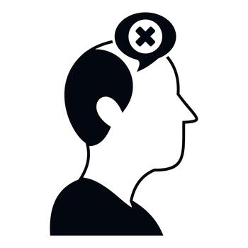 Person having negative thoughts with a wrong mark bubble vector