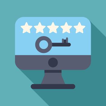 computadora monitor mostrando llave y estrella clasificación éxito vector