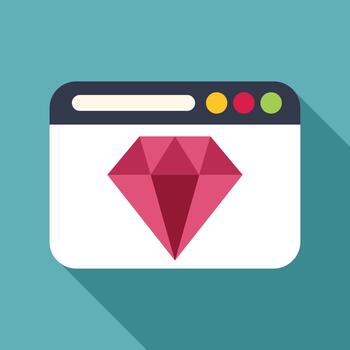 Ruby programming language icon in browser window vector