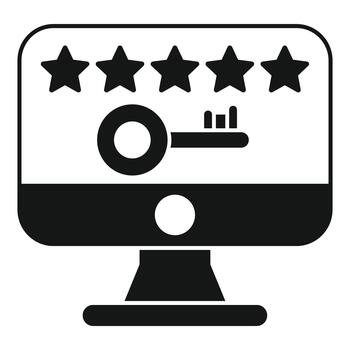 Computer monitor presenting a keyword search key and five star rating system vector