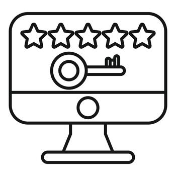 Computer monitor displaying keyword research and ranking stars vector