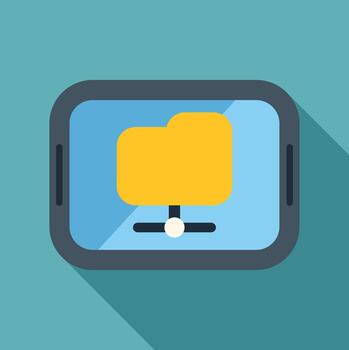 Tablet displaying folder sharing network icon on screen vector