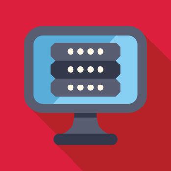 Computer monitor displaying server racks with flat design vector