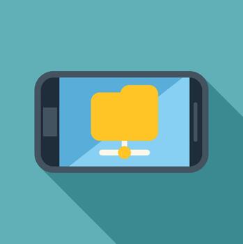 Smartphone displaying file sharing folder connecting network vector