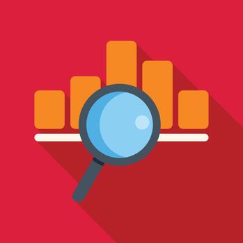 Data analysis investigation with magnifying glass and bar chart vector