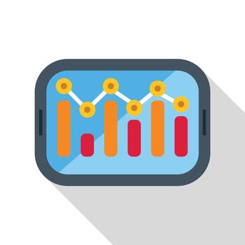 Tablet displaying financial data analysis bar chart vector