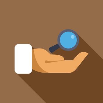 Hand with a long shadow holding a magnifying glass, searching for data vector