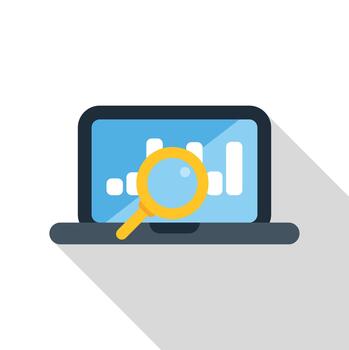 Analyzing business data on a laptop screen with magnifying glass vector